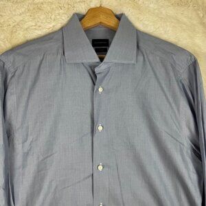 Ermenegildo Zegna Shirt Mens 17.5 44 Blue Trofeo Cotton Button Down Italian